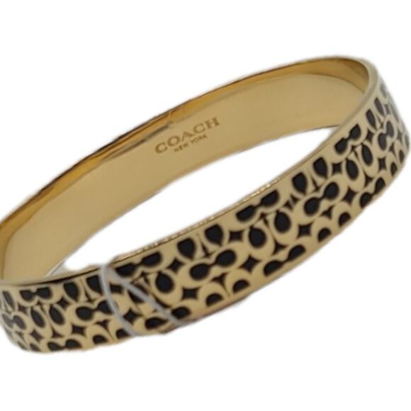 Coach Signature Logo Gold Black Bangle Fashion Bracelet - Picture 1 of 7